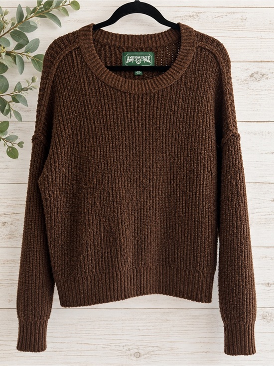 American Eagle Outfitters Sweaters - American Eagle Brown Chunky Knit Sweater Cozy Ribbed Crewneck